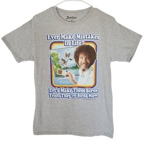 1514 * Bob Ross Ever Make Mistakes In Life? Graphic Tee Gray Size S